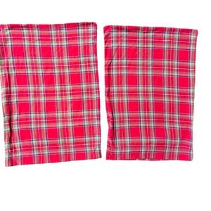 Pottery Barn Kids Plaid Pillowcases‎ Set of 2 Red Green Flannel Made in Portugal